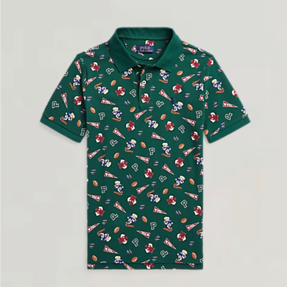 Polo Ralph Lauren Football Polo Bear Mesh Polo Shirt - Picture 1 of 7